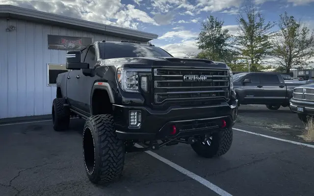 Lifted truck built for towing at High Rollin Customs in Reno
