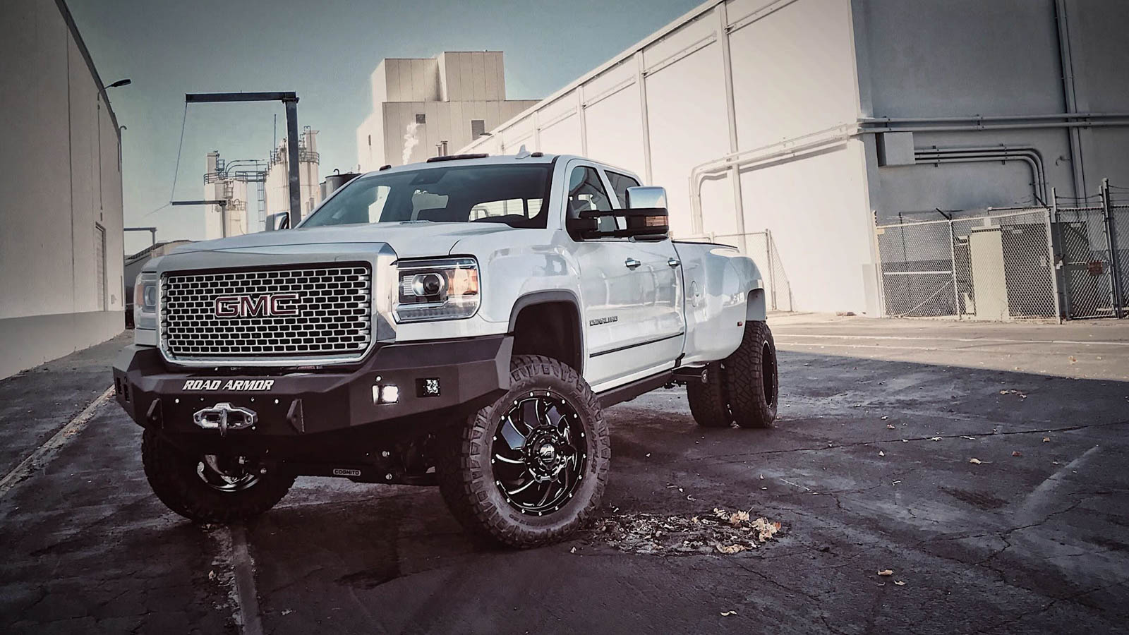 Lifted GMC Denali dually built by High Rollin Customs in Reno